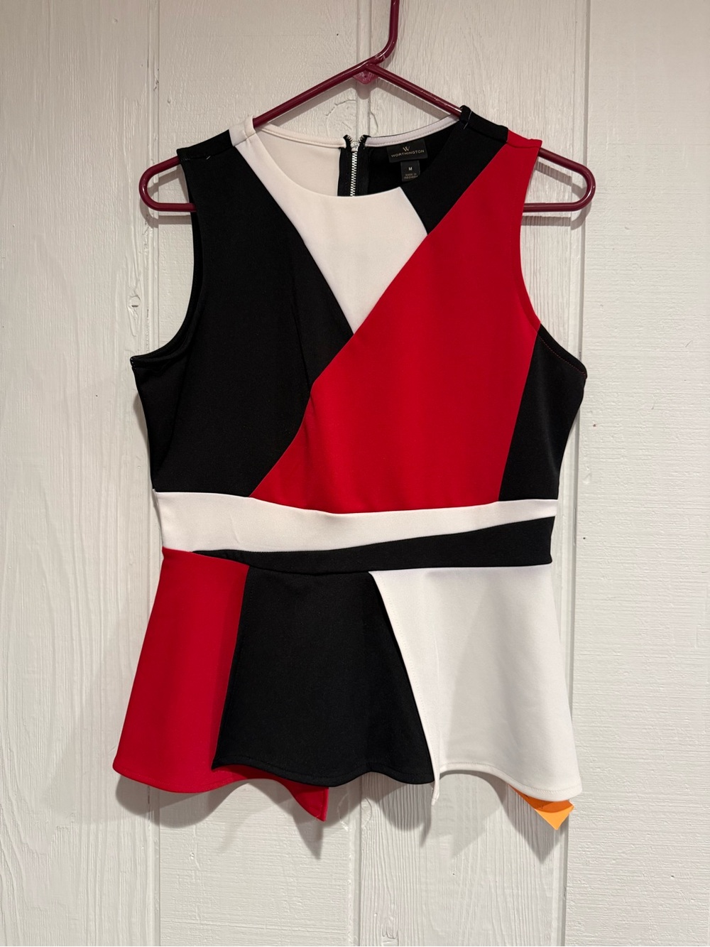 Worthington Black Red White Colorblock Peplum Top